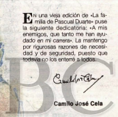 Dedicatoria de Cela de la Familia de Pascual Duarte, con motivo de la Feria del Libro de Madrid de 1995