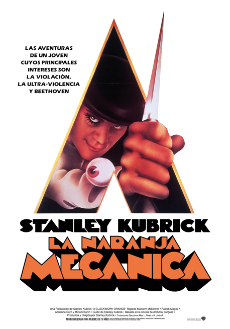 Cartel de la película La naranja mecánica, adaptación de la obra de Anthony Burgess