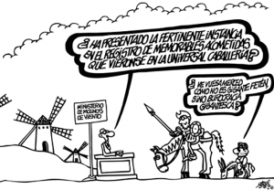 Viñeta de Forges donde Don Quijote se enfrenta a problemas con la Administración