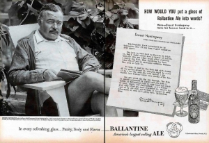 Ernest Hemingway en un anuncio para la cerveza Ballantine Ale