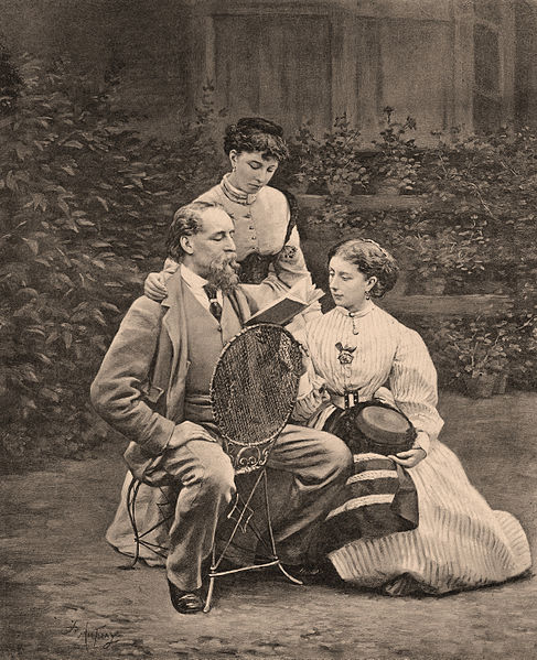 Charles Dickens leyendo a sus hijas Mamie y Katie
