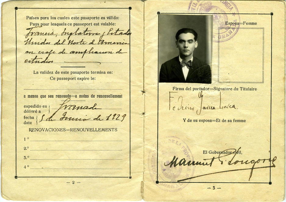 Pasaporte de Federico García Lorca