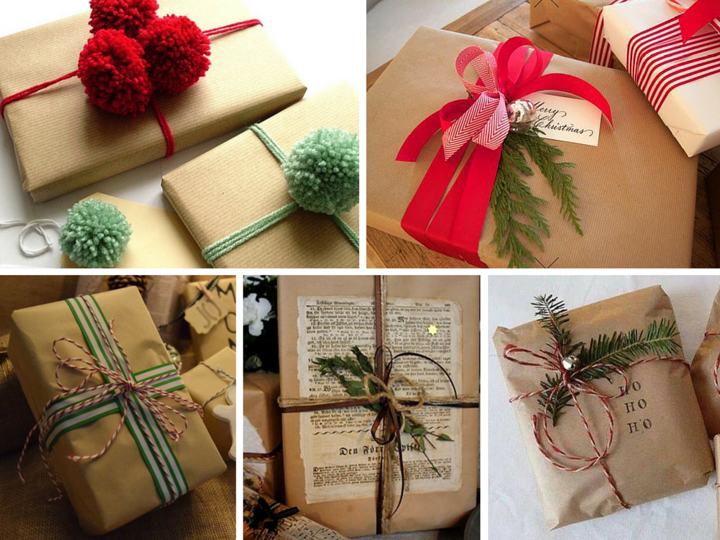 Libros para Navidad envueltos en papel kraft
