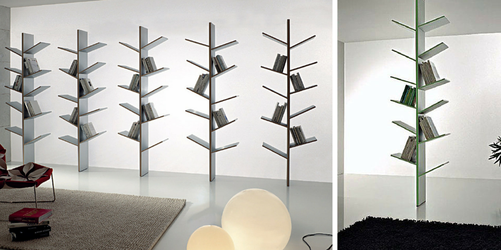 Librerías minimalistas con forma de árbol