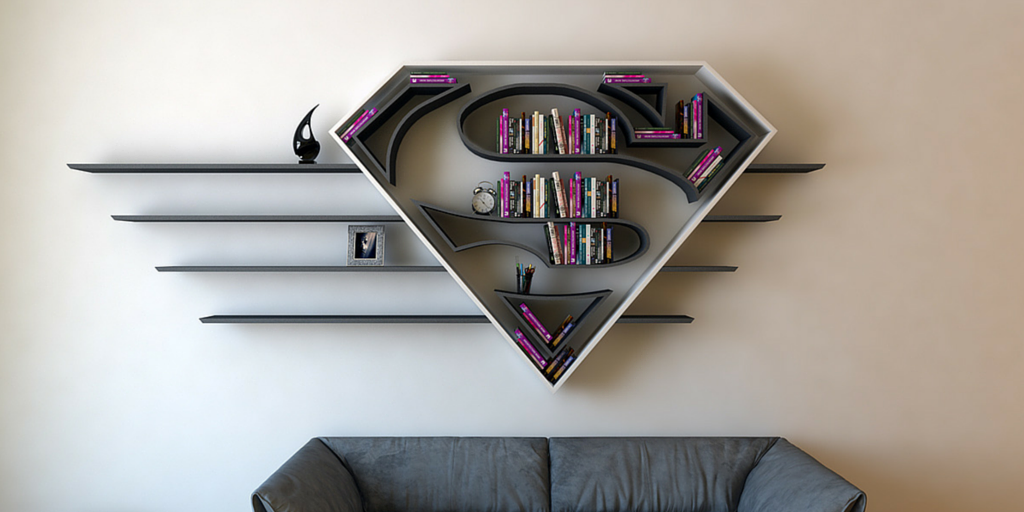 Estantería para libros con el logotipo de Supermán