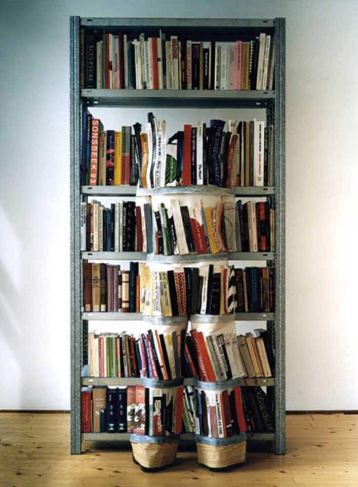 Camuflaje en una estantería de libros